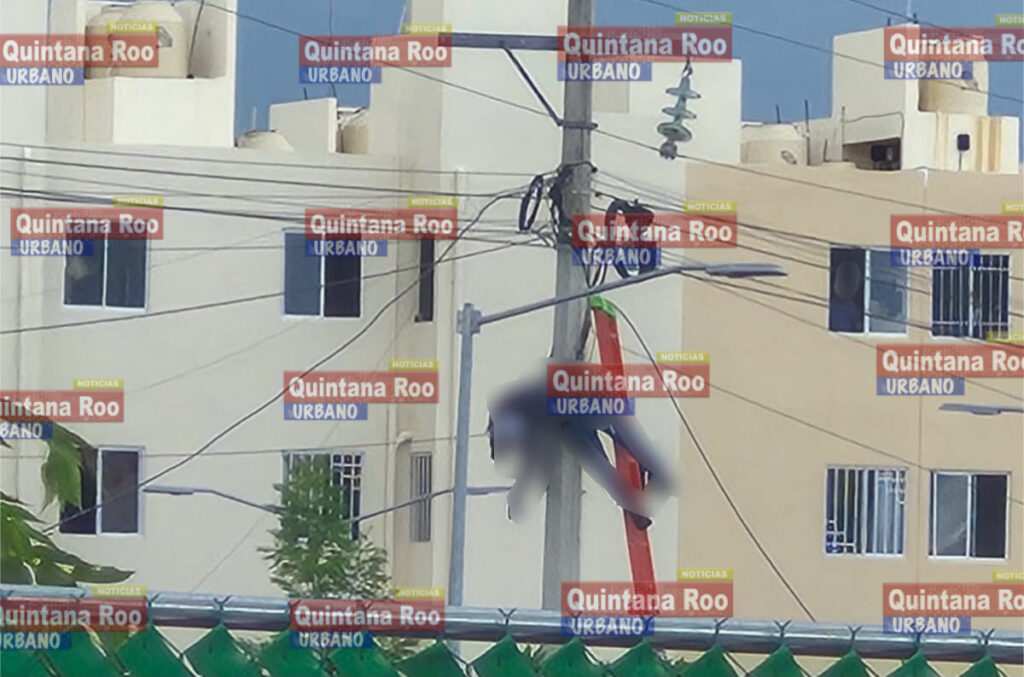 Técnico de internet muere electrocutado y queda colgando de un poste en Playa del Carmen 3 IMG 9995